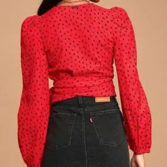 Billabong Sincerely Jules Wrapped in Love Wrap Top M Long Puff Sleeves Red - Picture 14 of 14
